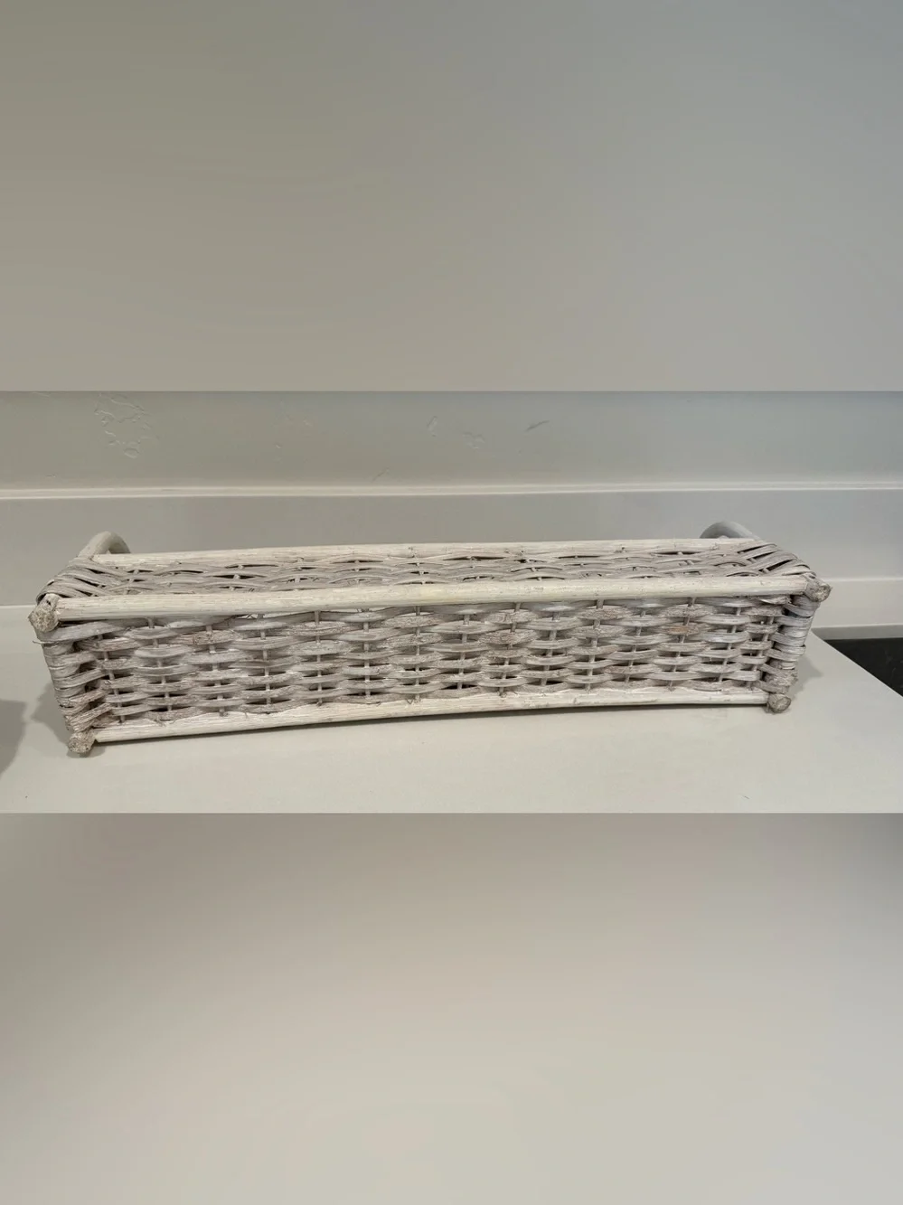 White Wicker Long Tray Basket with Handles